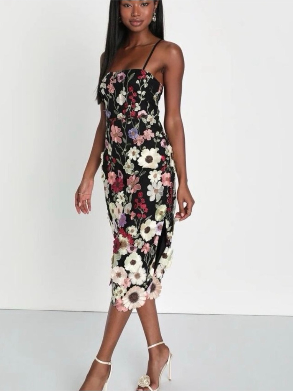 NWtLulu's Black Floral Embroidered Midi Dress - Picture 3 of 5